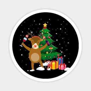 Funny Reindeer Drinking Wine Christmas Tree Magnet